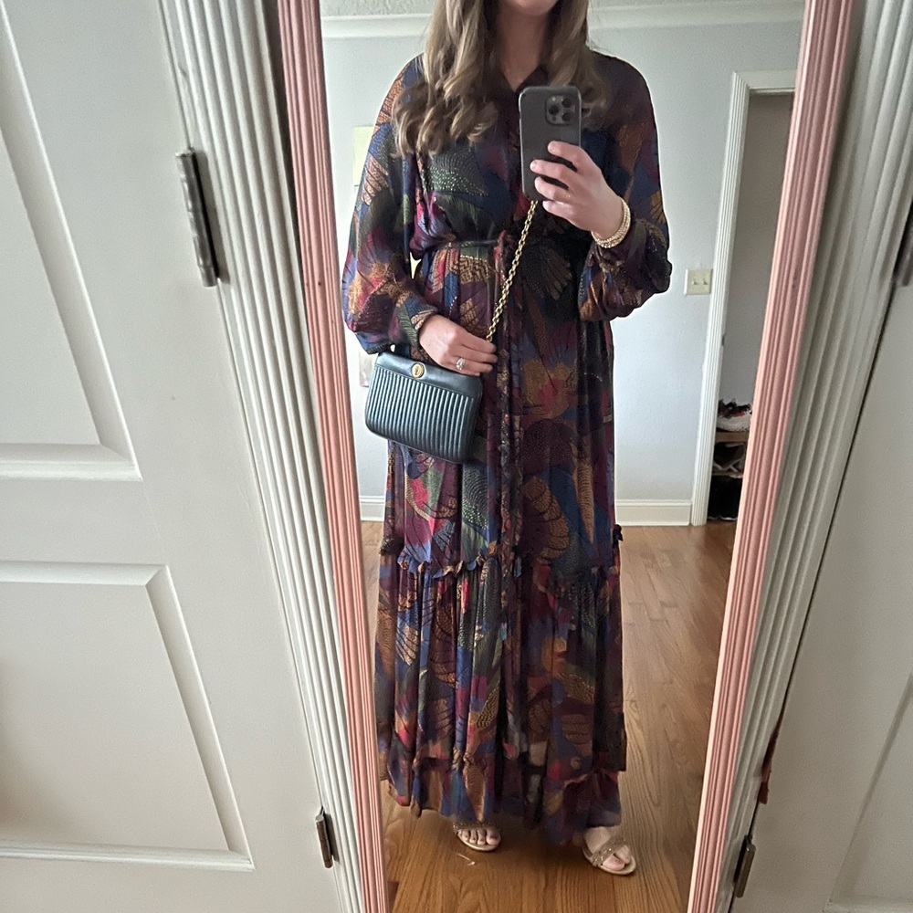 Farm Rio Ruffled printed georgette maxi dress XS